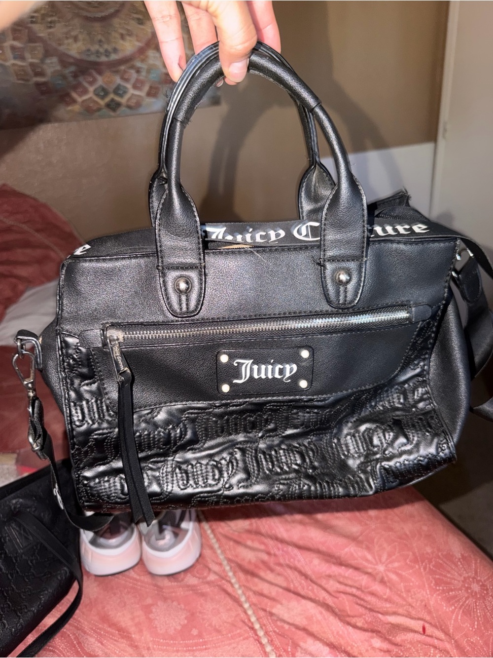 Juicy Couture Black Quilted Logo Satchel Bag